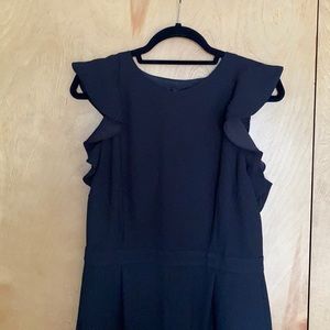 J. Crew Navy Sleeveless Ruffle Jumpsuit in 365 Crepe Size 12 US